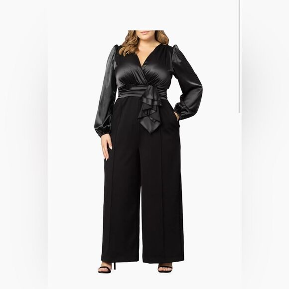 Kiyonna Satin surplice wide leg jumpsuit • 1X